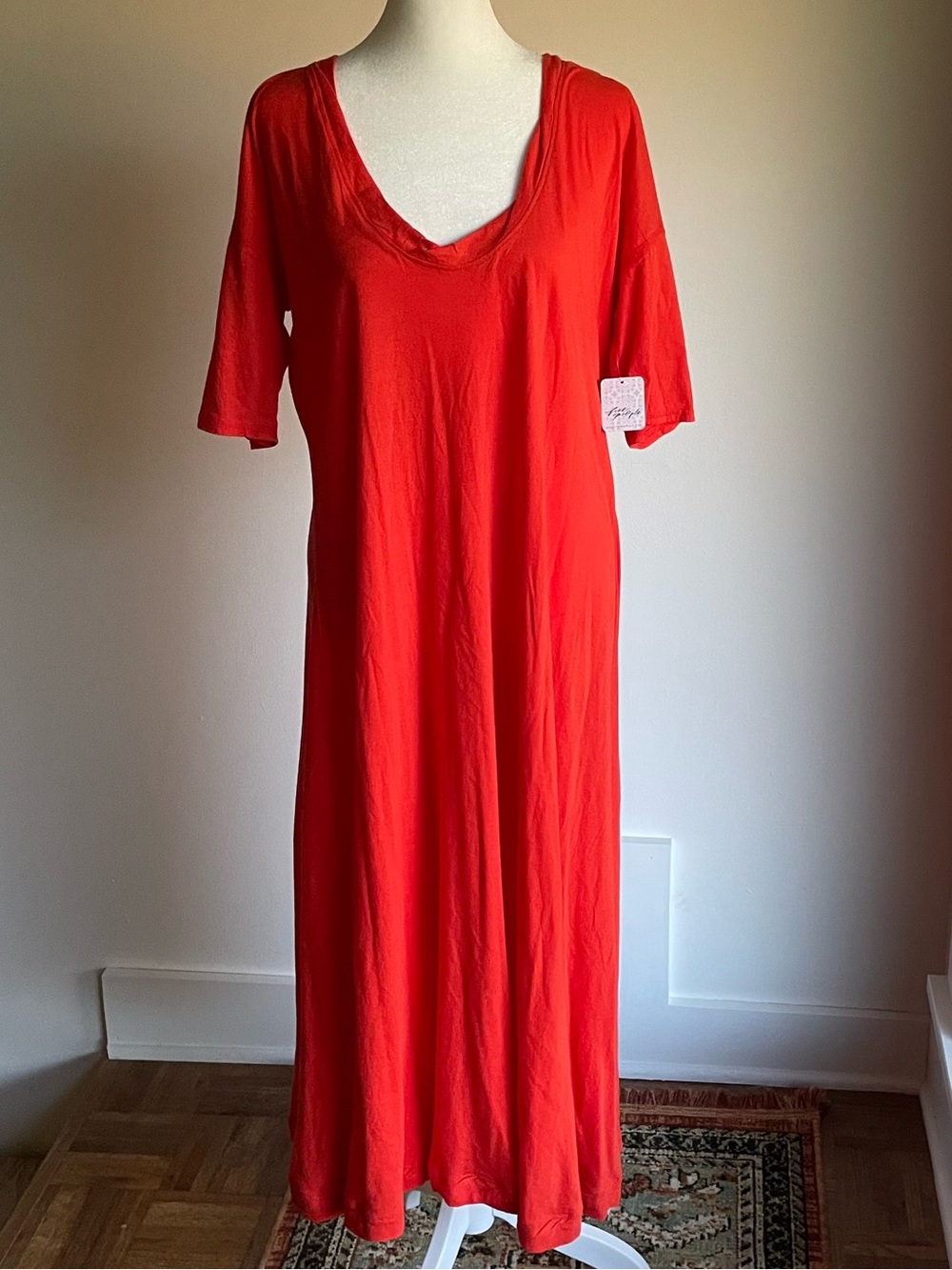 NWT Free People FP Beach Montauk Midi Dress Tomato Red Relaxed Oversized S